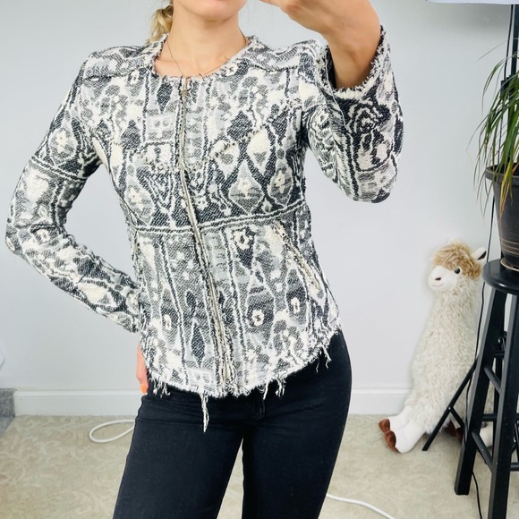 IRO Black white blazer jacket Dickey skuba snake geometrical cotton wool tweed - Picture 9 of 15